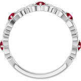 Platinum Round Lab-Grown Ruby Vintage-Inspired Scroll Ring - view 7