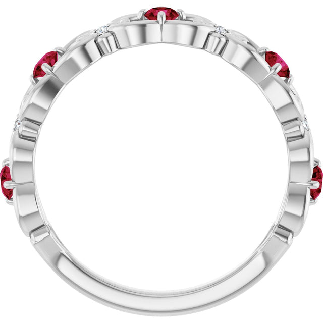 Platinum Round Lab-Grown Ruby Vintage-Inspired Scroll Ring - view 7