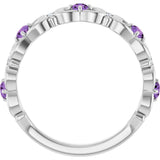 Platinum Round Natural Amethyst Vintage-Inspired Scroll Ring - view 7