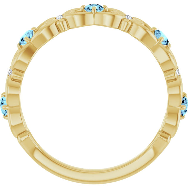 14K Gold Round Natural Aquamarine Vintage-Inspired Scroll Ring - Yellow Gold - view 7