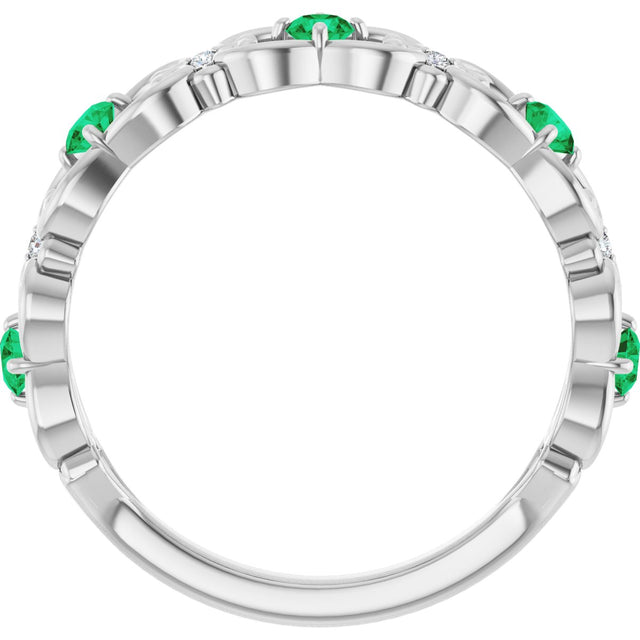 14K Gold Round Natural Emerald Vintage-Inspired Scroll Ring - White Gold - view 7