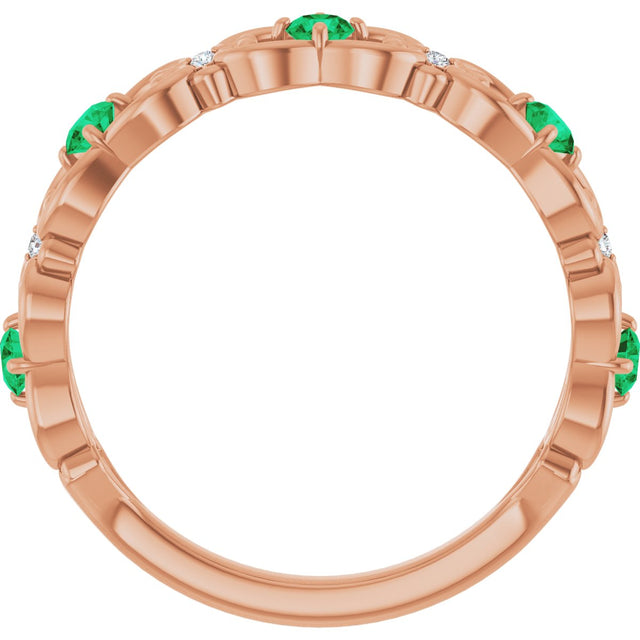 14K Gold Round Natural Emerald Vintage-Inspired Scroll Ring - Rose Gold - view 7