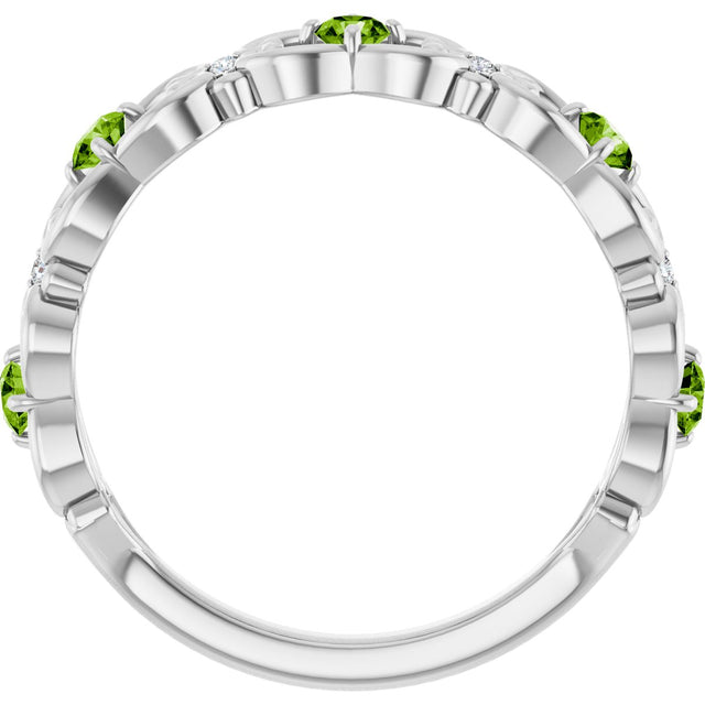 14K Gold Round Natural Peridot Vintage-Inspired Scroll Ring - White Gold - view 7