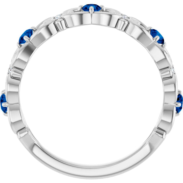 14K Gold Round Natural Blue Sapphire Vintage-Inspired Scroll Ring - White Gold - view 7