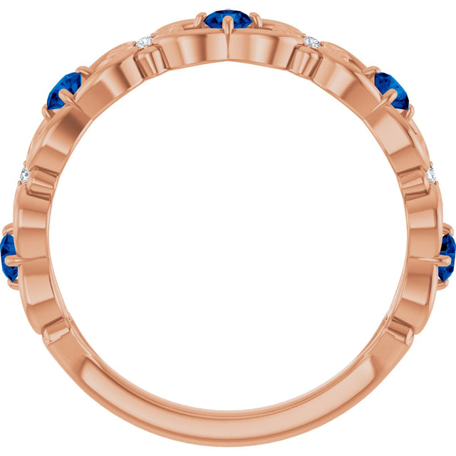 14K Gold Round Lab-Grown Blue Sapphire Vintage-Inspired Scroll Ring - Rose Gold - view 7