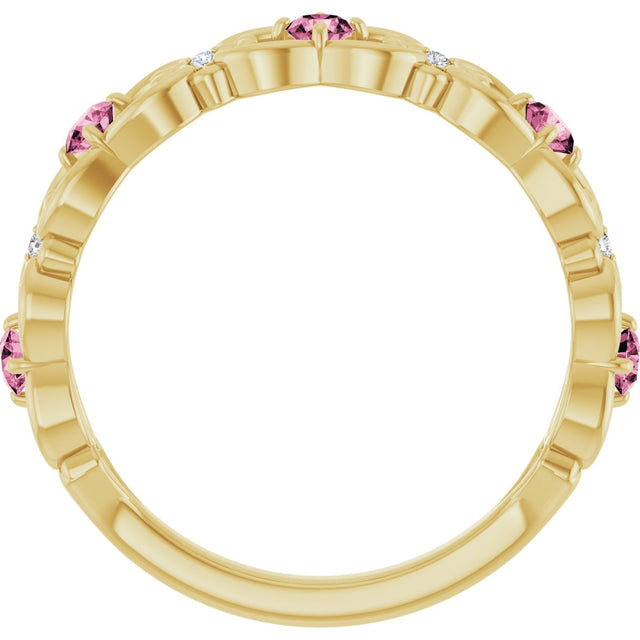 14K Gold Round Natural Pink Tourmaline Vintage-Inspired Scroll Ring - Yellow Gold - view 7