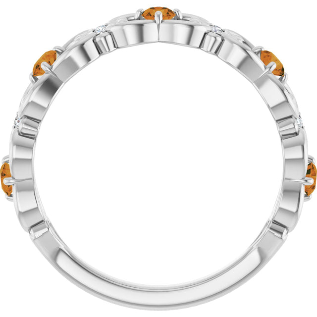 Platinum Round Natural Citrine Vintage-Inspired Scroll Ring - view 7