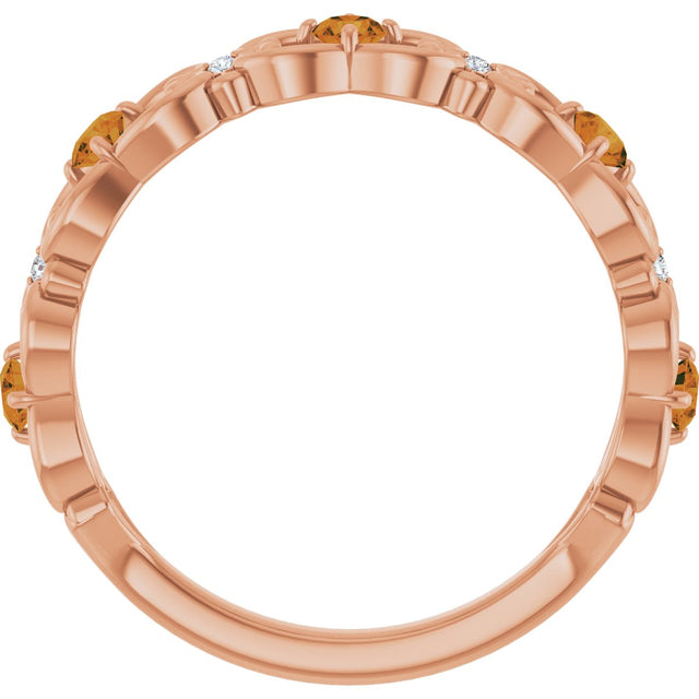 14K Gold Round Natural Citrine Vintage-Inspired Scroll Ring - Rose Gold - view 7