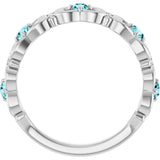 Platinum Round Natural Blue Zircon Vintage-Inspired Scroll Ring - view 7