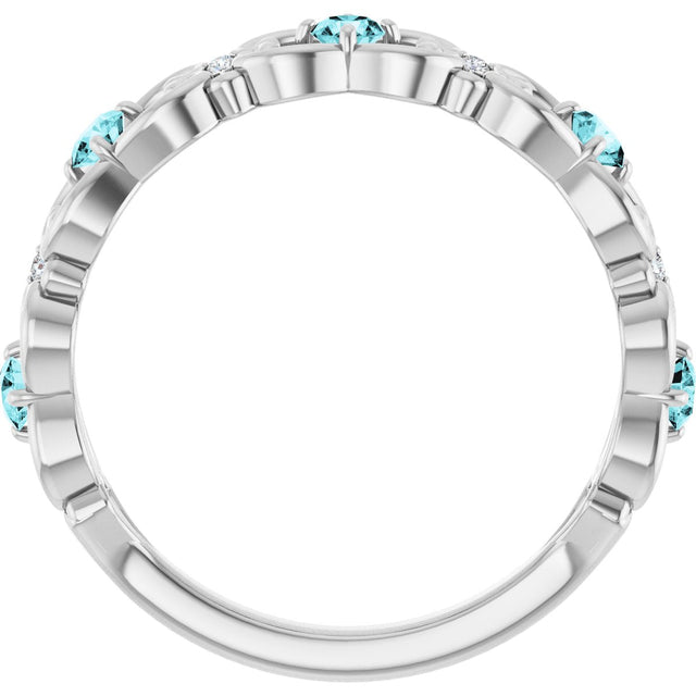 Platinum Round Natural Blue Zircon Vintage-Inspired Scroll Ring - view 7