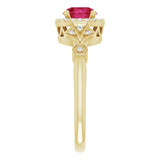14K Gold Round Lab-Grown Ruby & Natural Diamond Halo-Style Ring – 6mm Stones - Yellow Gold - view 4