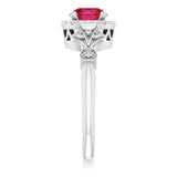 14K Gold Round Lab-Grown Ruby & Natural Diamond Halo-Style Ring – 6mm Stones - White Gold - view 4