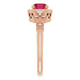 14K Gold Round Lab-Grown Ruby & Natural Diamond Halo-Style Ring – 6mm Stones - Rose Gold - view 4