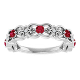 14K Gold Round Natural Ruby Vintage-Inspired Scroll Ring - White Gold - view 8