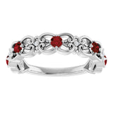 14K Gold Round Natural Mozambique Garnet Vintage-Inspired Scroll Ring - White Gold - view 8