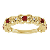 14K Gold Round Natural Mozambique Garnet Vintage-Inspired Scroll Ring - Yellow Gold - view 8