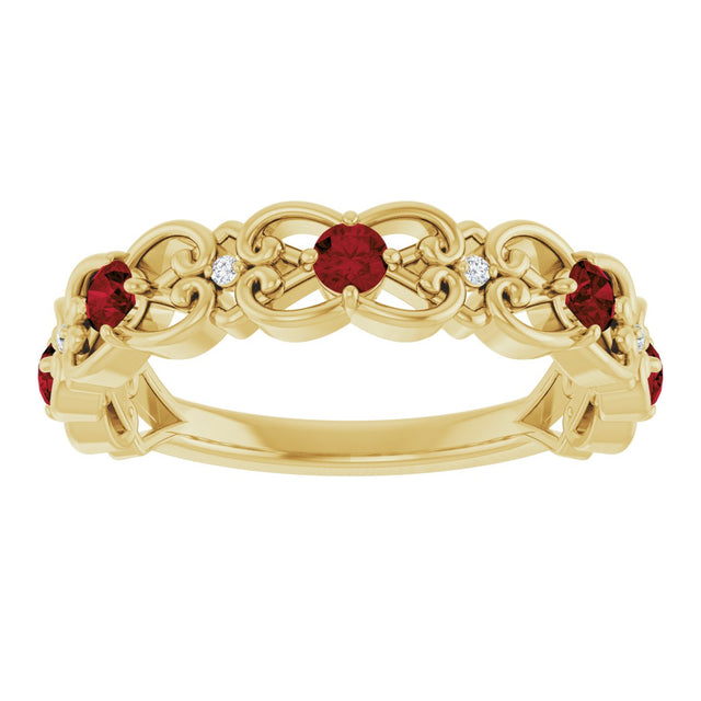 14K Gold Round Natural Mozambique Garnet Vintage-Inspired Scroll Ring - Yellow Gold - view 8