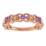 14K Gold Round Natural Amethyst Vintage-Inspired Scroll Ring - Rose Gold - view 8