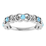 14K Gold Round Natural Aquamarine Vintage-Inspired Scroll Ring - White Gold - view 8