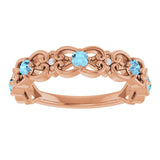 14K Gold Round Natural Aquamarine Vintage-Inspired Scroll Ring - Rose Gold - view 8