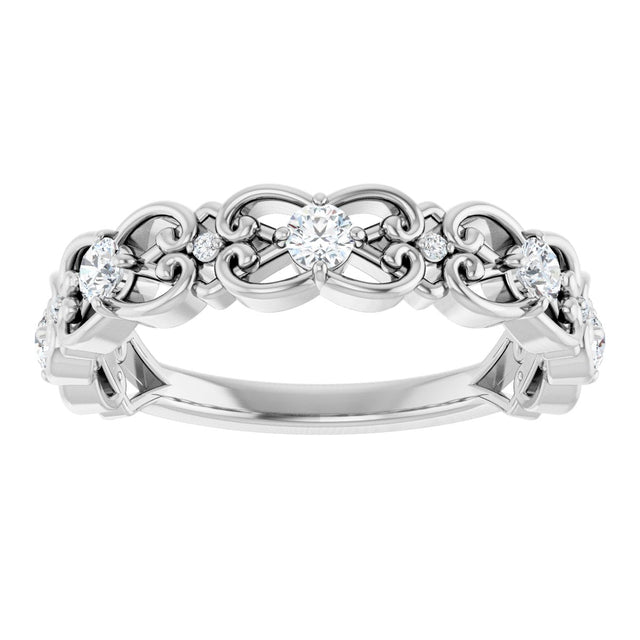 14K Gold Round Natural Diamond Vintage-Inspired Scroll Ring - White Gold - view 8