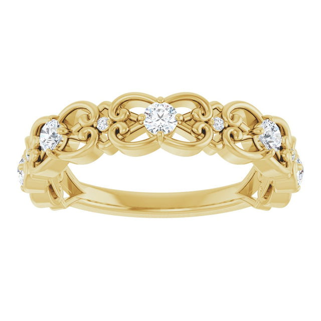 14K Gold Round Natural Diamond Vintage-Inspired Scroll Ring - Yellow Gold - view 8