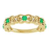 14K Gold Round Lab-Grown Emerald Vintage-Inspired Scroll Ring - Yellow Gold - view 8