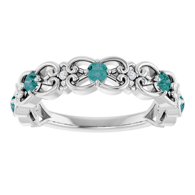 14K Gold Round Lab-Grown Alexandrite Vintage-Inspired Scroll Ring - White Gold - view 8
