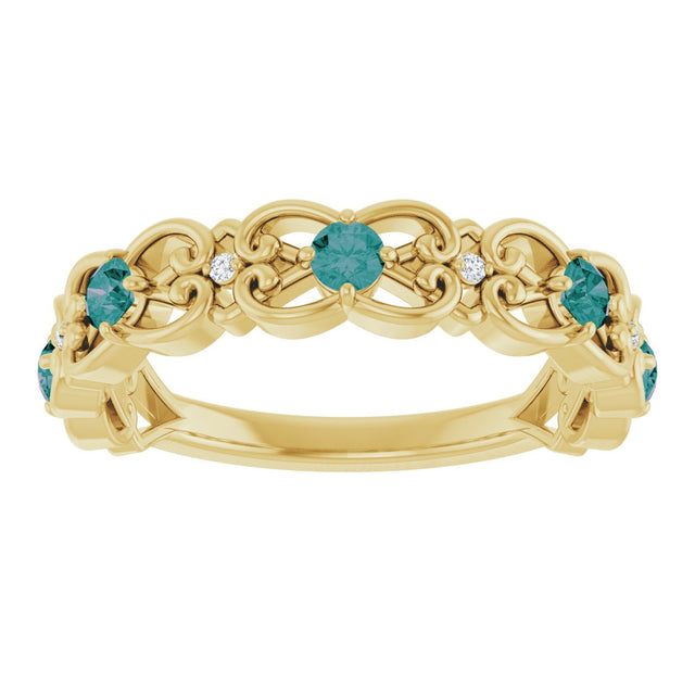 14K Gold Round Natural Alexandrite Vintage-Inspired Scroll Ring - Yellow Gold - view 8