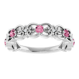 Platinum Round Natural Pink Tourmaline Vintage-Inspired Scroll Ring - view 8