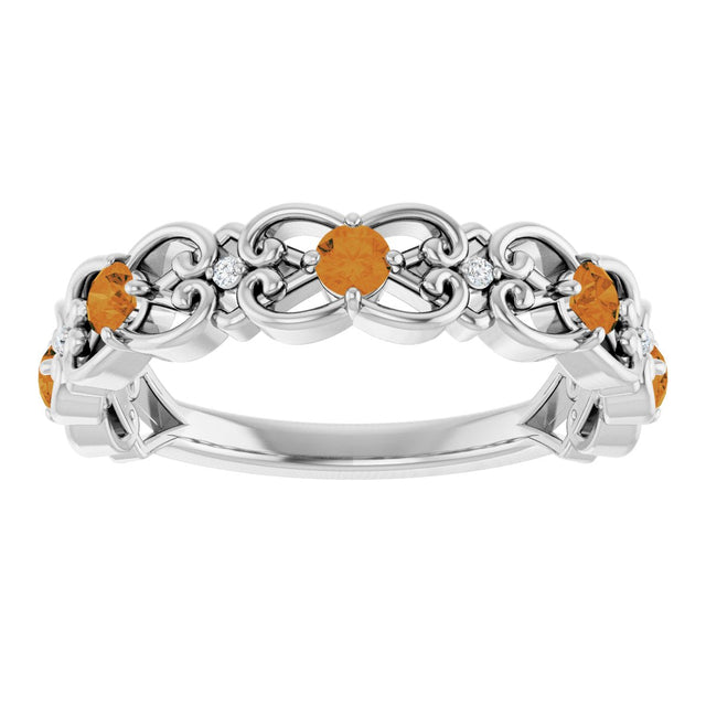 14K Gold Round Natural Citrine Vintage-Inspired Scroll Ring - White Gold - view 8