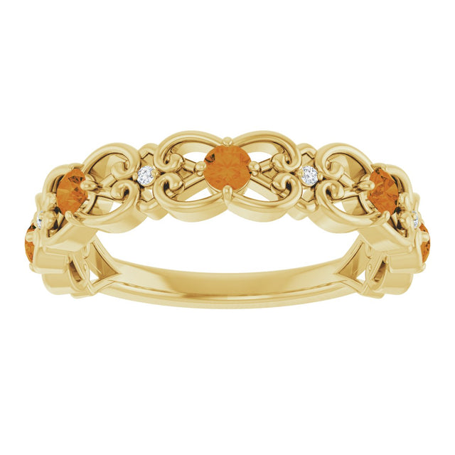 14K Gold Round Natural Citrine Vintage-Inspired Scroll Ring - Yellow Gold - view 8