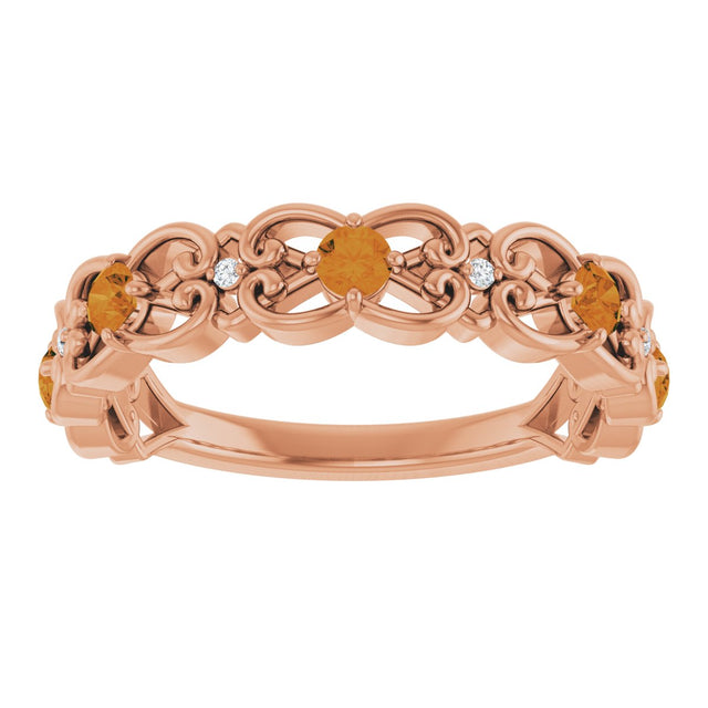 14K Gold Round Natural Citrine Vintage-Inspired Scroll Ring - Rose Gold - view 8
