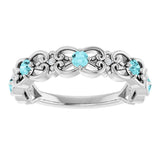 14K Gold Round Natural Blue Zircon Vintage-Inspired Scroll Ring - White Gold - view 8