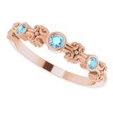 14K Gold Round Natural Aquamarine Bezel-Set Ring III - Rose Gold - view 12