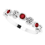 Platinum Round Natural Mozambique Garnet Bezel-Set Ring III - view 12
