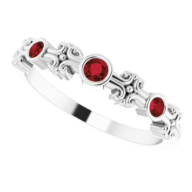 Platinum Round Natural Mozambique Garnet Bezel-Set Ring III - view 12