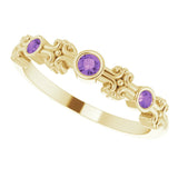 14K Gold Round Natural Amethyst Bezel-Set Ring III - Yellow Gold - view 10