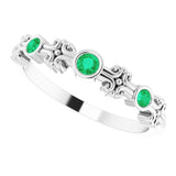 Platinum Round Lab-Grown Emerald Bezel-Set Ring III - view 12