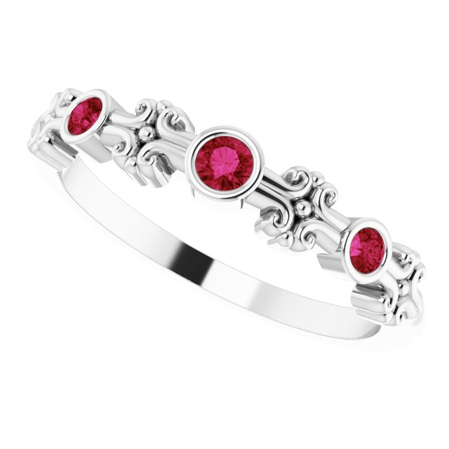 Platinum Round Lab-Grown Ruby Bezel-Set Ring III - view 12