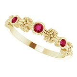 14K Gold Round Natural Ruby Bezel-Set Ring III - Yellow Gold - view 10