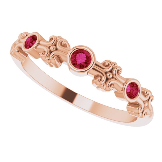 14K Gold Round Lab-Grown Ruby Bezel-Set Ring III - Rose Gold - view 12