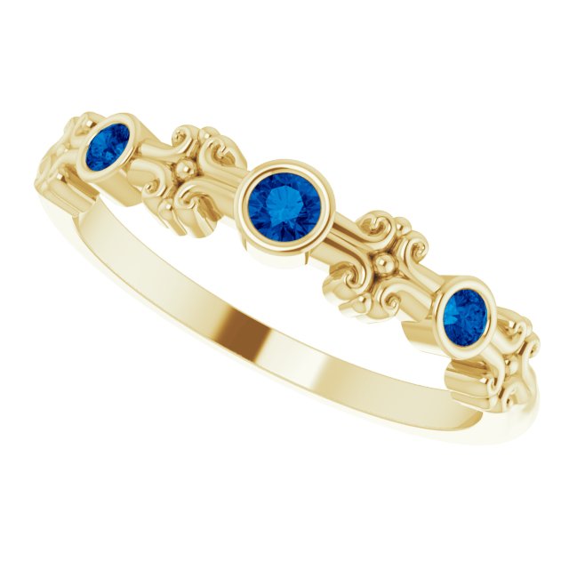 14K Gold Round Lab-Grown Blue Sapphire Bezel-Set Ring II - Yellow Gold - view 10