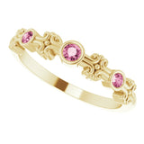 14K Gold Round Natural Pink Tourmaline Bezel-Set Ring III - Yellow Gold - view 10