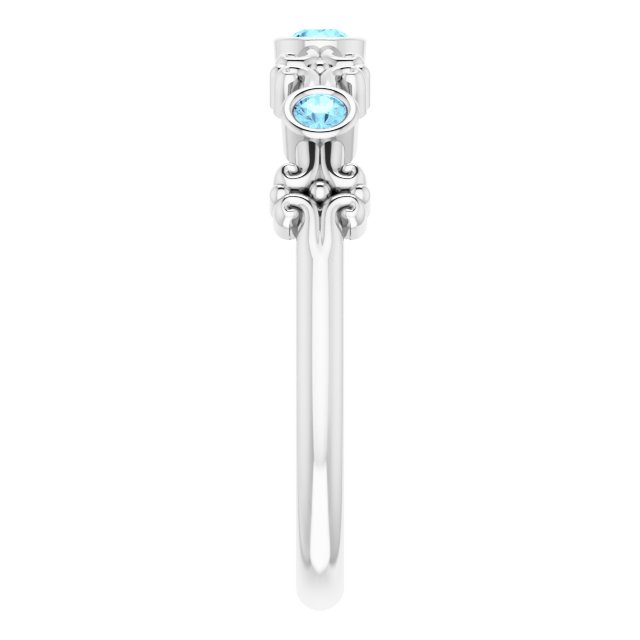Platinum Round Natural Aquamarine Bezel-Set Ring III - view 11