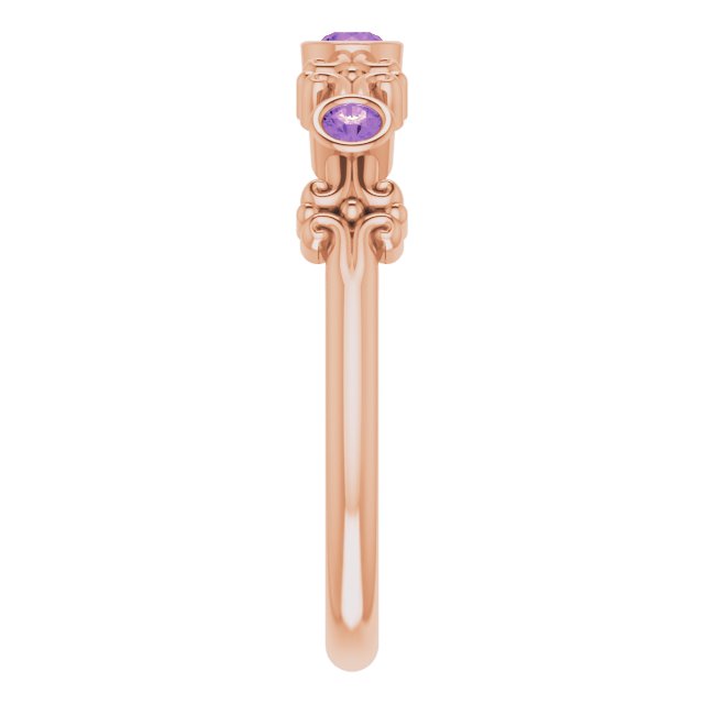 14K Gold Round Natural Amethyst Bezel-Set Ring III - Rose Gold - view 11