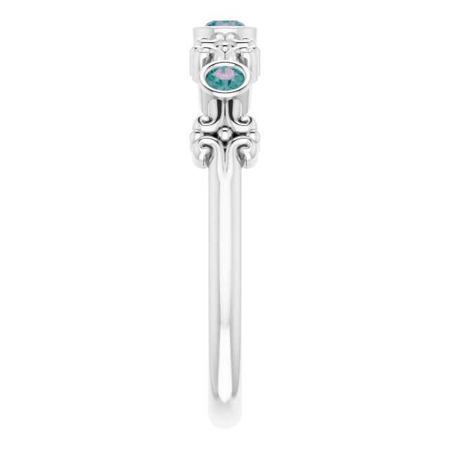 14K Gold Round Lab-Grown Alexandrite Bezel-Set Ring II - White Gold - view 9