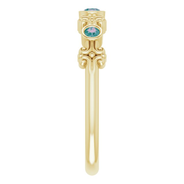 14K Gold Round Natural Alexandrite Bezel-Set Ring III - Yellow Gold - view 9