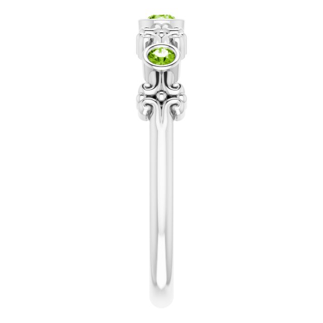 14K Gold Round Natural Peridot Bezel-Set Ring III - White Gold - view 9