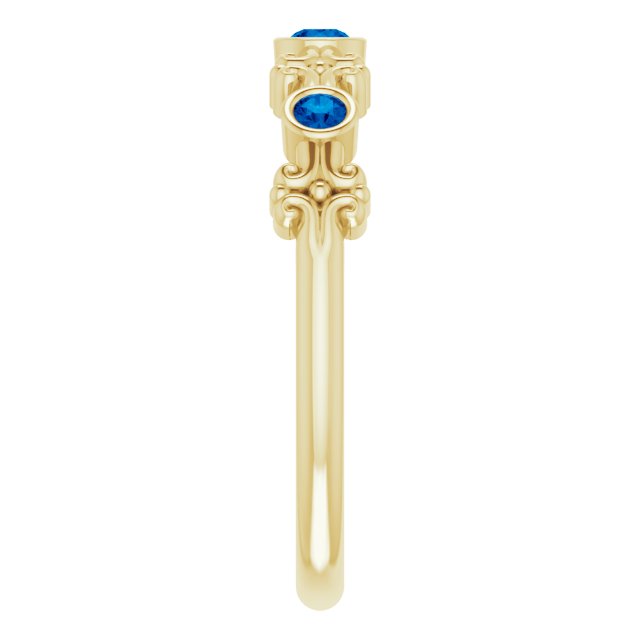 14K Gold Round Lab-Grown Blue Sapphire Bezel-Set Ring II - Yellow Gold - view 9
